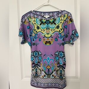 New York & Company Multicolor Floral Short Sleeve Top